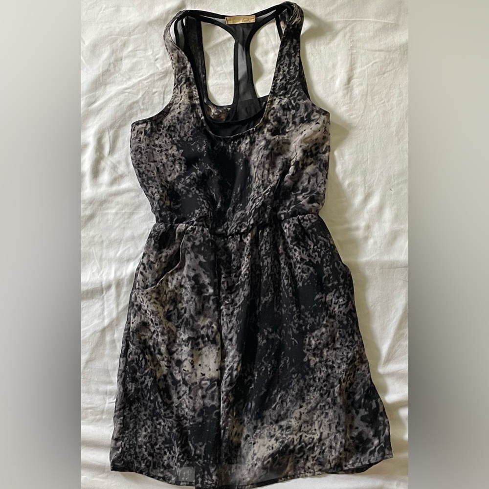 Lush Black and Tan Patterned Mini Sheer Dress women’s Small
